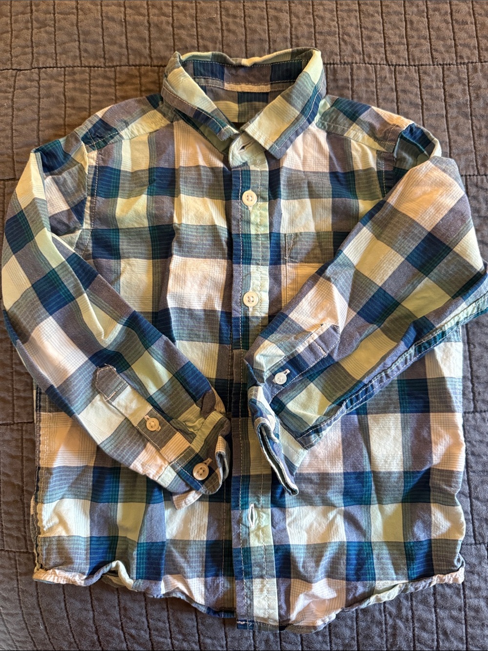 The Children's Place Plaid Button-Down Shirt in Blue, Green & White